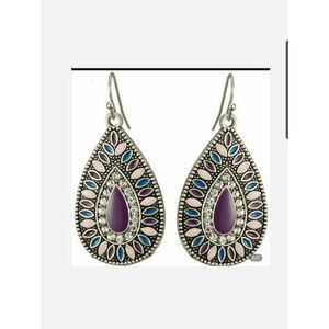 Purple Teardrop Rhinestone Earrings